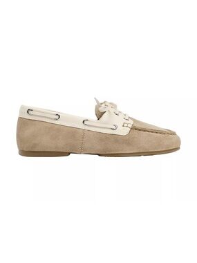 🍨 Zara Beige Suede Lace-up Loafer with Cream Trim